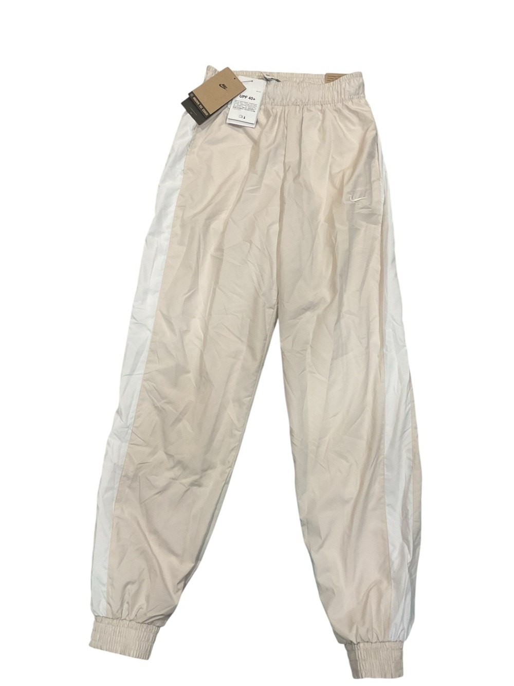 Nike Women’s Beige Track Joggers with White Side Panels XS